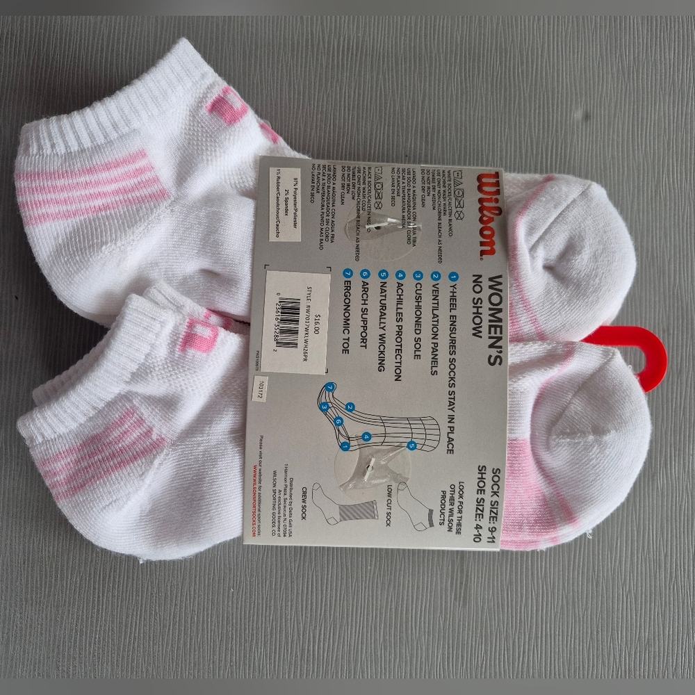 Wilson Women's No-Show Socks - White with Pink Stripes 5 Pack - Picture 2 of 2